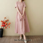 Buddha Stones Three-Dimensional Flower Design Ruffled Neck Cotton Linen Maxi Dress With Pockets - image 2