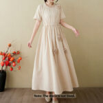 Buddha Stones Three-Dimensional Flower Design Ruffled Neck Cotton Linen Maxi Dress With Pockets - image 18