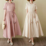 Buddha Stones Three-Dimensional Flower Design Ruffled Neck Cotton Linen Maxi Dress With Pockets - image 22