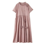 Buddha Stones Three-Dimensional Flower Design Ruffled Neck Cotton Linen Maxi Dress With Pockets - image 16