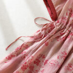 Buddha Stones Retro Printing Buttons Design Drawstring High Waist Cotton Midi Dress With Pockets - image 5