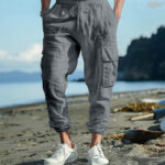 Buddha Stones Solid Color Linen Drawstring Men's Cargo Pants With Pockets - Gray - US/UK/AU46，EU56 (3XL) - image 15