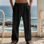 Buddha Stones Solid Color Side Buttons Men's Cotton Pants With Pockets - Black - US/UK/AU46，EU56 (3XL) - image 12