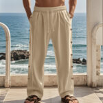 Buddha Stones Solid Color Side Buttons Men's Cotton Pants With Pockets - image 2