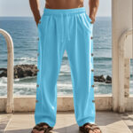 Buddha Stones Solid Color Side Buttons Men's Cotton Pants With Pockets - LightSkyBlue - US/UK/AU46，EU56 (3XL) - image 44