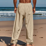 Buddha Stones Solid Color Side Buttons Men's Cotton Pants With Pockets - image 4