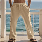 Buddha Stones Solid Color Side Buttons Men's Cotton Pants With Pockets - image 5
