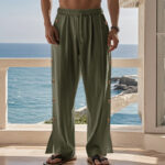 Buddha Stones Solid Color Side Buttons Men's Cotton Pants With Pockets - image 26
