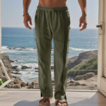 Buddha Stones Solid Color Side Buttons Men's Cotton Pants With Pockets - image 28