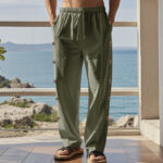 Buddha Stones Solid Color Side Buttons Men's Cotton Pants With Pockets - image 27