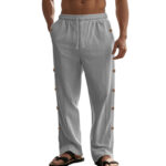 Buddha Stones Solid Color Side Buttons Men's Cotton Pants With Pockets - image 41