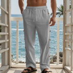 Buddha Stones Solid Color Side Buttons Men's Cotton Pants With Pockets - image 40