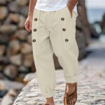 Buddha Stones Casual Plain Color Buttons Men's Cotton Pants With Pockets - Beige - US/UK/AU46，EU56 (3XL) - image 33