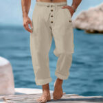 Buddha Stones Solid Color Buttons Drawstring Men's Cotton Pants With Pockets - Beige - US/UK/AU46，EU56 (3XL) - image 34