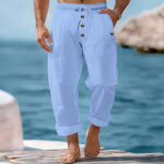 Buddha Stones Solid Color Buttons Drawstring Men's Cotton Pants With Pockets - LightSkyBlue - US/UK/AU46，EU56 (3XL) - image 41