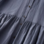 Buddha Stones Commute Pure Color Buttons Design Cotton Linen Midi Dress With Pockets - image 4