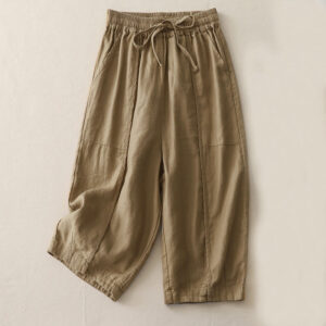 Buddha Stones Casual Plain Solid Color Patchwork Women's Polyester 7-8 Length Wide Leg Pants With Pockets