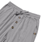 Buddha Stones Solid Color Buttons Drawstring Men's Cotton Pants With Pockets - image 24