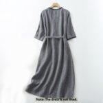 Buddha Stones Commute MidnightBlue Plaid Lace-Up Design Cotton Linen Midi Dress With Pockets - image 2
