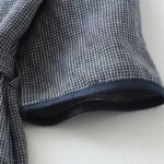 Buddha Stones Commute MidnightBlue Plaid Lace-Up Design Cotton Linen Midi Dress With Pockets - image 7