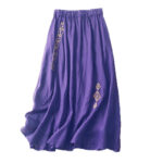 Buddha Stones Ethnic Vintage Embroidery Button Design Women's Cotton Linen 7-8 Length Skirt - image 5