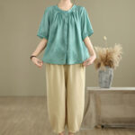 Buddha Stones 2pcs Casual Women's Short Sleeve Shirt Harem Pants Meditation Clothing Set - image 3