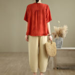 Buddha Stones 2pcs Casual Women's Short Sleeve Shirt Harem Pants Meditation Clothing Set - image 9