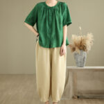 Buddha Stones 2pcs Casual Women's Short Sleeve Shirt Harem Pants Meditation Clothing Set - image 22