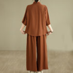 Buddha Stones 2pcs Casual Women's Stand Collar Shirt Loose Pants Meditation Clothing Set - image 3
