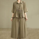 Buddha Stones 2pcs Casual Women's Stand Collar Shirt Loose Pants Meditation Clothing Set - DarkKhaki - US12，UK/AU16，EU44 (2XL) - image 13