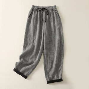 Buddha Stones Plaid Pattern Drawstring Women's Cotton Linen Harem Pants With Pockets - Black - US8-10，UK/AU12-14，EU40-42 (2XL) - image 1