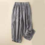 Buddha Stones Embroidered Pattern Women's Cotton Linen Harem Pants With Pockets - Gray - US12，UK/AU16，EU44 (3XL) - image 1