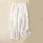 Buddha Stones Embroidered Pattern Women's Cotton Linen Harem Pants With Pockets - White - US12，UK/AU16，EU44 (3XL) - image 6