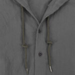 Buddha Stones Solid Color Long Sleeve Hooded Drawstring Buttons Linen Men's Shirt - image 15