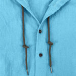 Buddha Stones Solid Color Long Sleeve Hooded Drawstring Buttons Linen Men's Shirt - image 22
