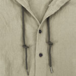 Buddha Stones Solid Color Long Sleeve Hooded Drawstring Buttons Linen Men's Shirt - image 29