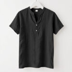 Buddha Stones Solid Summer Short Sleeve Half Buttons Linen Men's Shirt - Black - US/UK/AU46，EU56 (3XL) - image 1