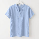 Buddha Stones Solid Summer Short Sleeve Half Buttons Linen Men's Shirt - LightSkyBlue - US/UK/AU46，EU56 (3XL) - image 19