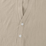 Buddha Stones Solid Summer Short Sleeve Half Buttons Linen Men's Shirt - image 16