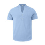 Buddha Stones Solid Summer Short Sleeve Half Buttons Linen Men's Shirt - image 20