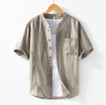 Buddha Stones Summer Buttons Short Sleeve Ramie Linen Cotton Men's Shirt - Wheat - US/UK/AU42，EU52 (3XL) - image 16