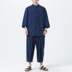 Buddha Stones 2Pcs Solid Frog-Button Three Quarter Sleeve Shirt Pants Men's Set - SteelBlue - US/UK/AU46，EU56 (5XL) - image 45