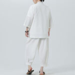 Buddha Stones 2Pcs Solid Frog-Button Three Quarter Sleeve Shirt Pants Men's Set - image 14