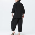 Buddha Stones 2Pcs Solid Frog-Button Three Quarter Sleeve Shirt Pants Men's Set - image 23