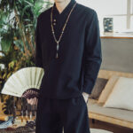 Buddha Stones 2Pcs Cotton Shirt Ankle-Length Pants With Pockets Men's Meditation Cloth Set - image 16