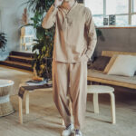 Buddha Stones 2Pcs Cotton Shirt Ankle-Length Pants With Pockets Men's Meditation Cloth Set - image 28