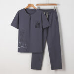 Buddha Stones 2Pcs Chinese Characters Crane Cotton Shirt Pants With Pockets Men's Meditation Cloth Set - Gray - US/UK/AU46，EU56 (5XL) - image 18