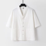Buddha Stones 2Pcs Summer V-Neck Cotton Shirt Pants With Pockets Men's Meditation Cloth Set - image 5