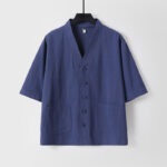 Buddha Stones 2Pcs Summer V-Neck Cotton Shirt Pants With Pockets Men's Meditation Cloth Set - image 19