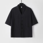 Buddha Stones 2Pcs Summer V-Neck Cotton Shirt Pants With Pockets Men's Meditation Cloth Set - image 13